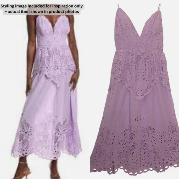 FARM Rio Dresses & Skirts - NWT Farm Rio Maxi Dress Lilac Purple M Eyelet Palm Tree MSRP $298 Boho Cottage